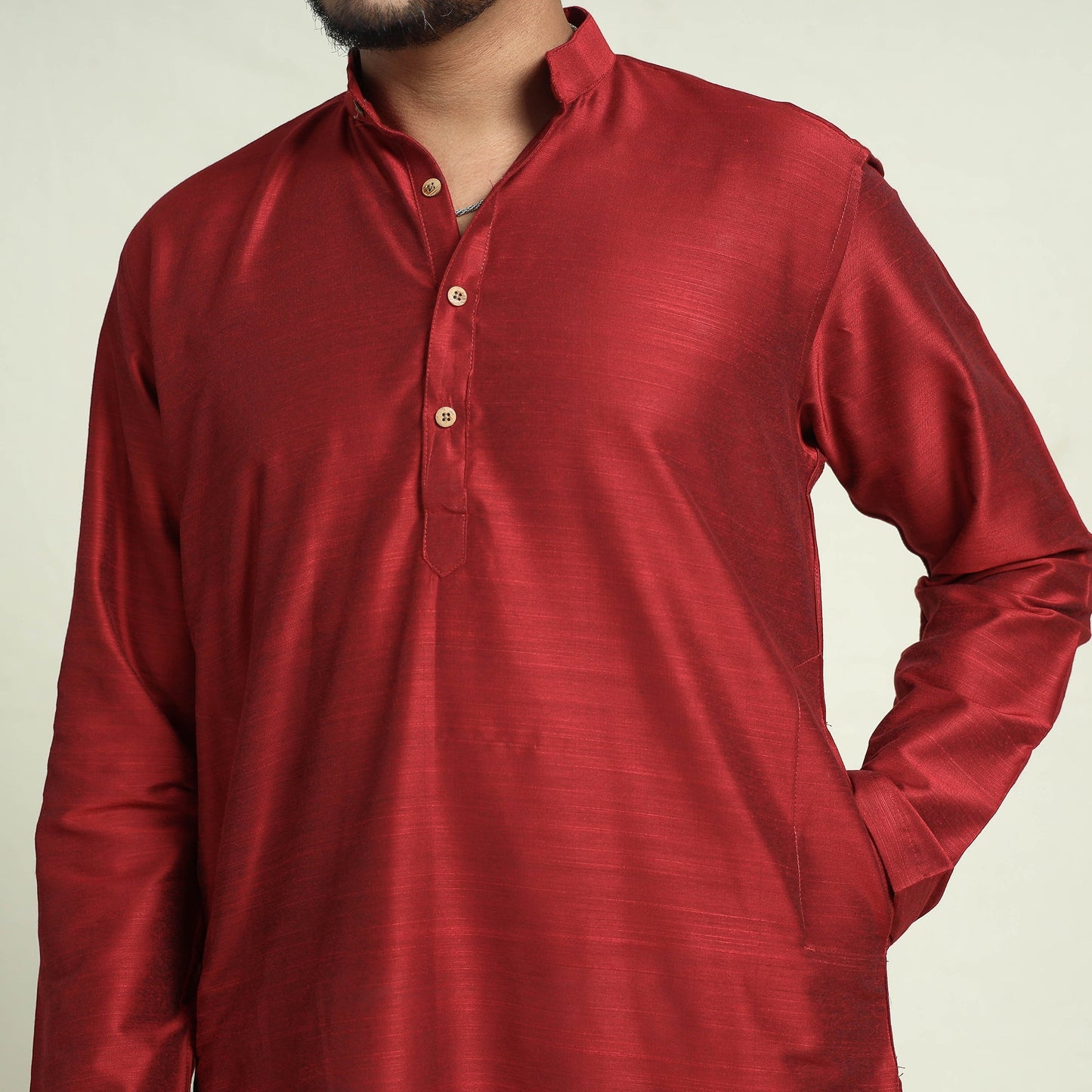 Buy Plain Dyed Slub Silk Men Long Kurta Online at iTokri.com