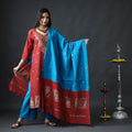 Dark red & sky blue phulia jamdani silk kurta with palazzo