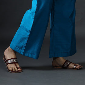 Dark red & sky blue phulia jamdani silk kurta with palazzo