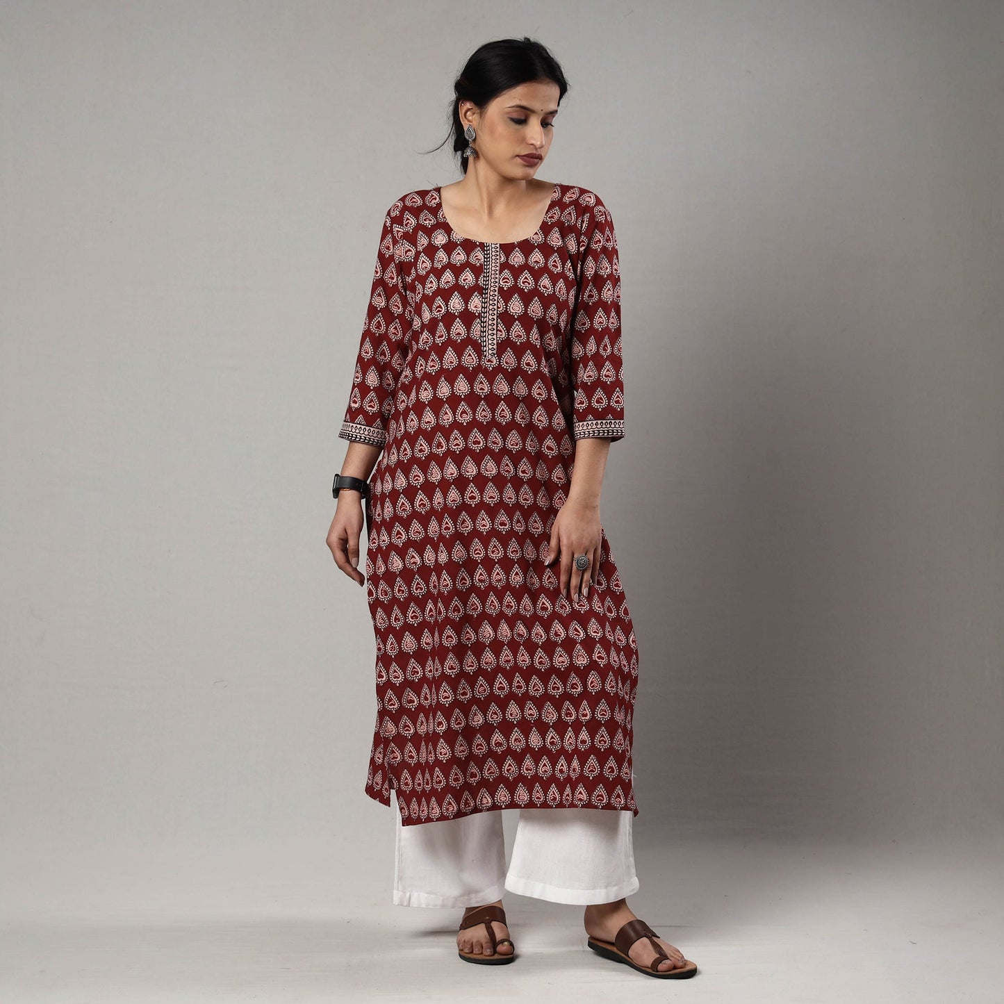 Buy Block Print Cotton Straight Bagh Kurta For Women