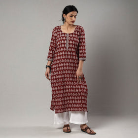 Buy Block Print Cotton Straight Bagh Kurta For Women