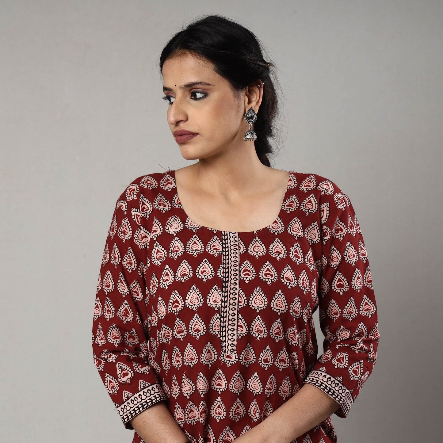 Buy Block Print Cotton Straight Bagh Kurta For Women
