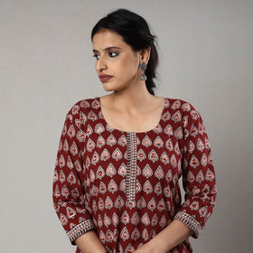 Buy Block Print Cotton Straight Bagh Kurta For Women