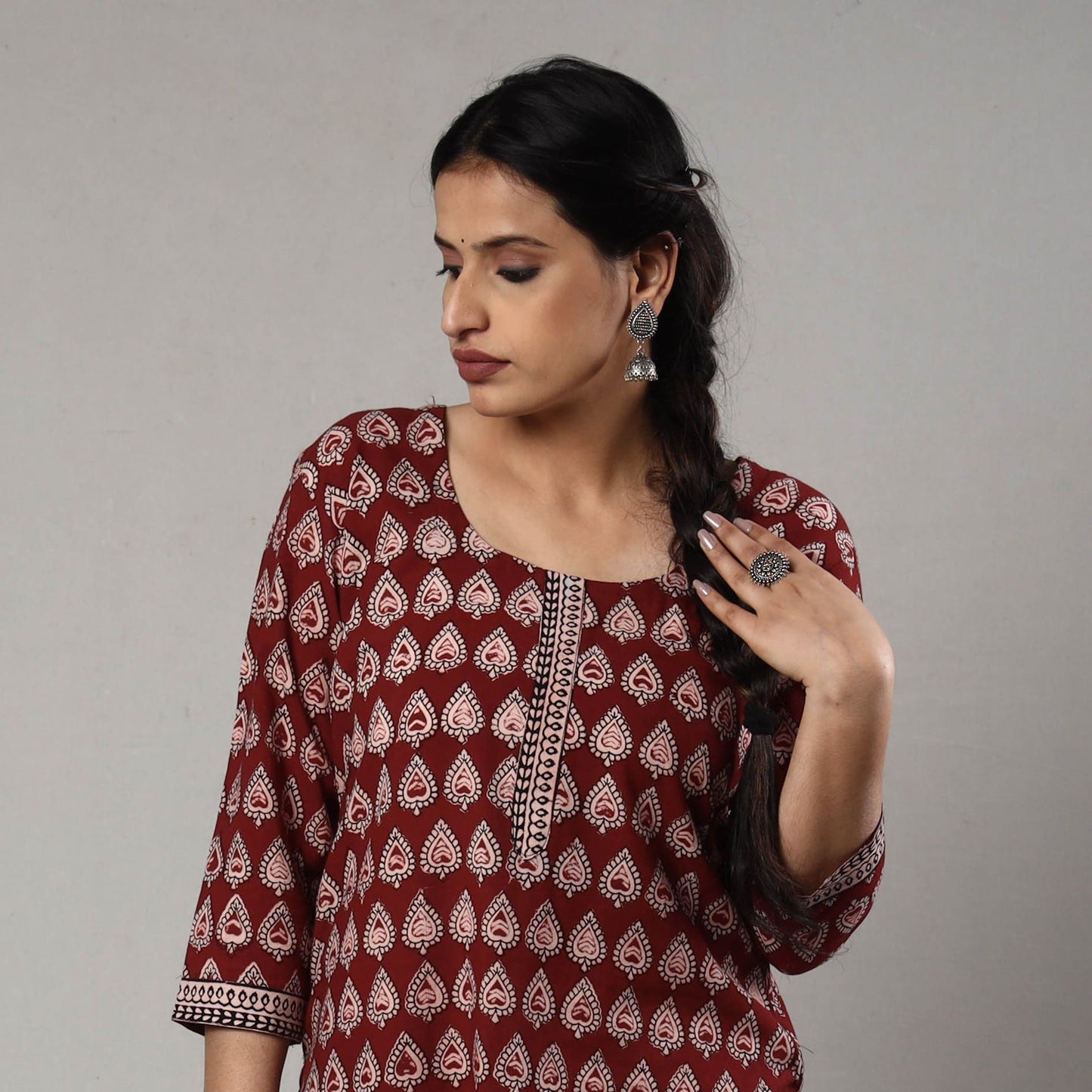 Buy Block Print Cotton Straight Bagh Kurta For Women