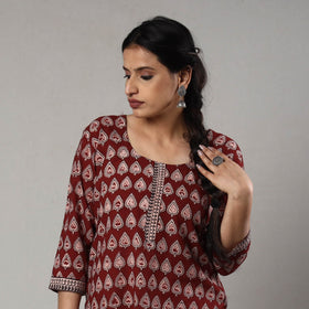 Buy Block Print Cotton Straight Bagh Kurta For Women