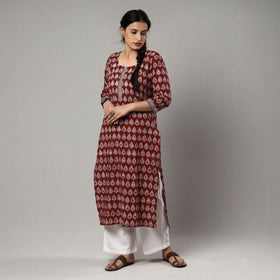 Buy Block Print Cotton Straight Bagh Kurta For Women