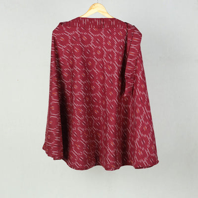 Dark Red Wrap Around Cotton Pochampally Ikat Skirt 