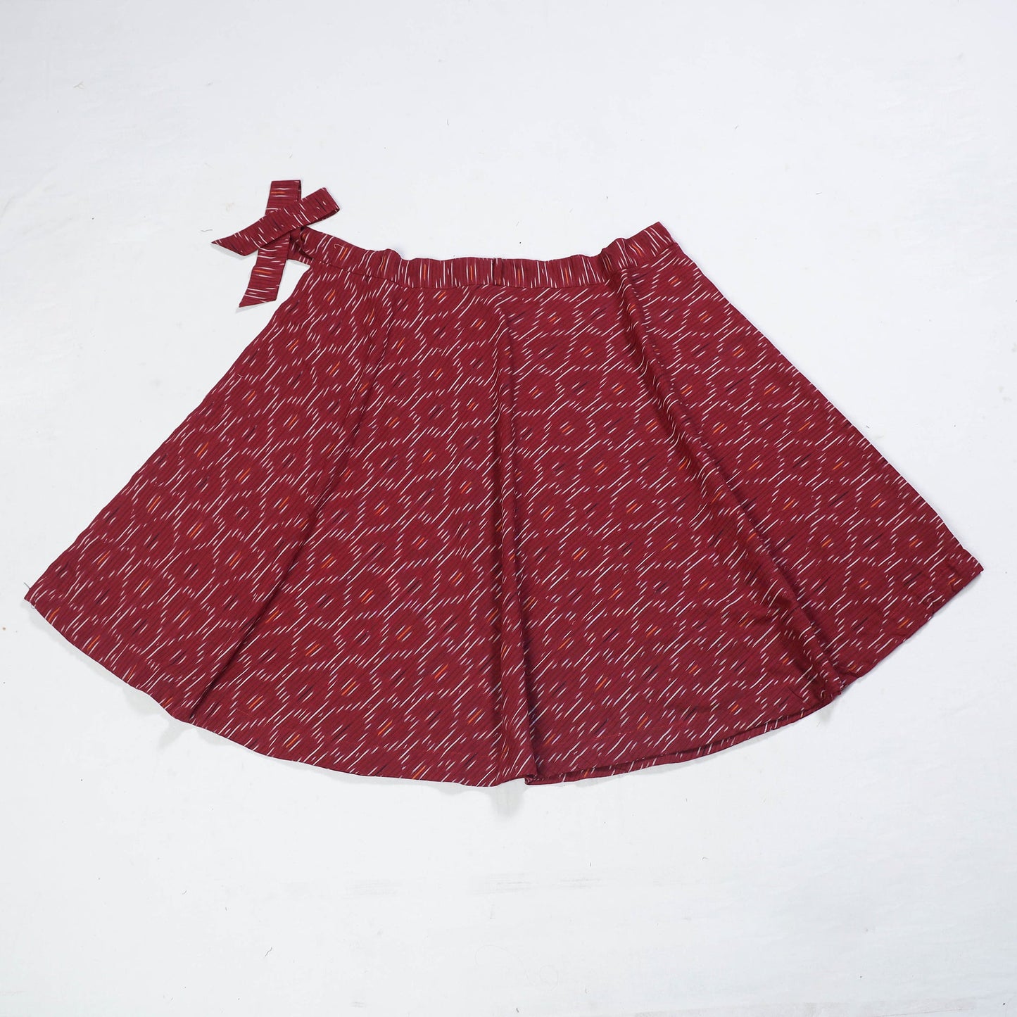 Dark Red Wrap Around Cotton Pochampally Ikat Skirt 