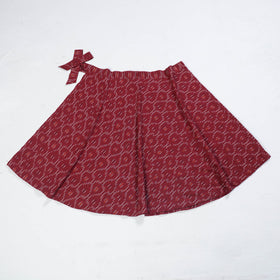 Dark Red Wrap Around Cotton Pochampally Ikat Skirt 
