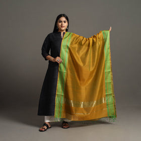 Dark yellow - handloom silk cotton zari border maheshwari