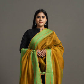 Dark yellow - handloom silk cotton zari border maheshwari