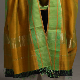 Dark yellow - handloom silk cotton zari border maheshwari