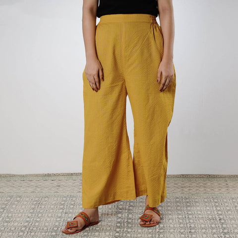 Dark yellow - running stitch cotton palazzo by itokri