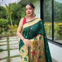 Gayatri Dark Green Paithani Silk Handwork Saree