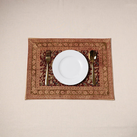 Red - natural dyed pedana kalamkari cotton table mat 04