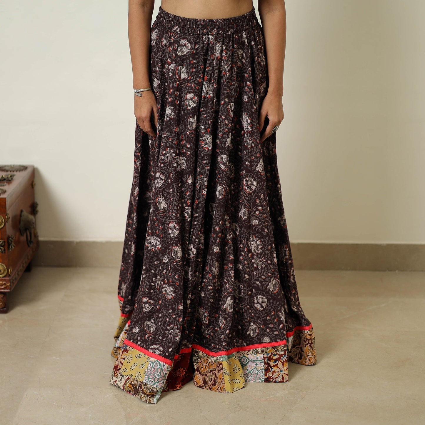 Brown - hand printed cotton long bagru skirt 07