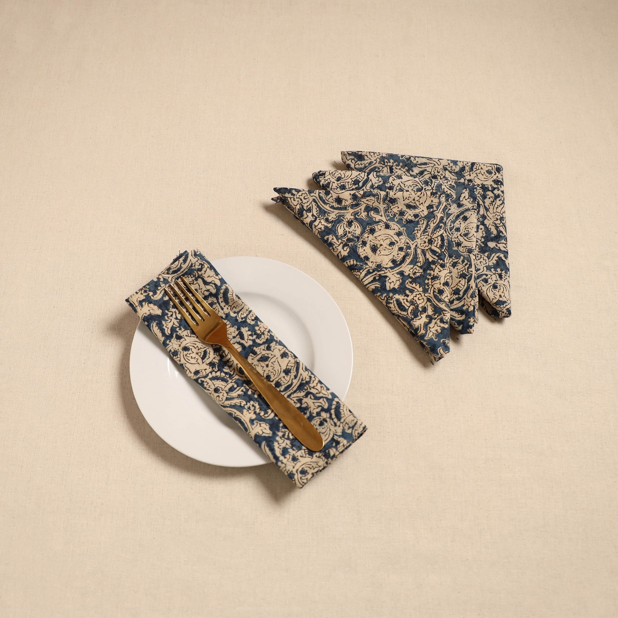 Blue Kalamkari Block Print Table Napkin (Set of 4)