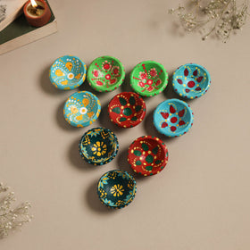 Decorative handpainted clay diya (set of 10) 02