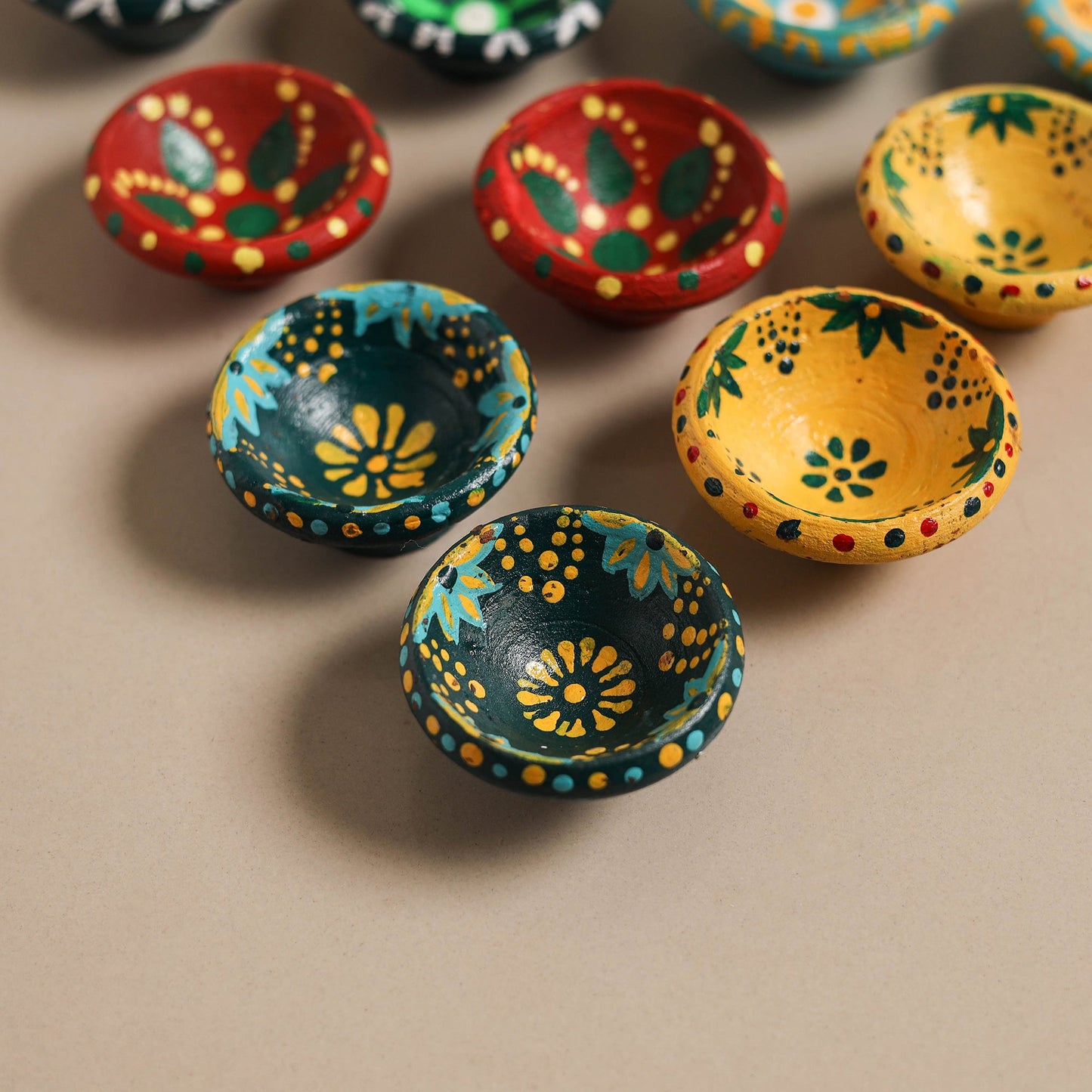 Decorative handpainted clay diya (set of 10) 03
