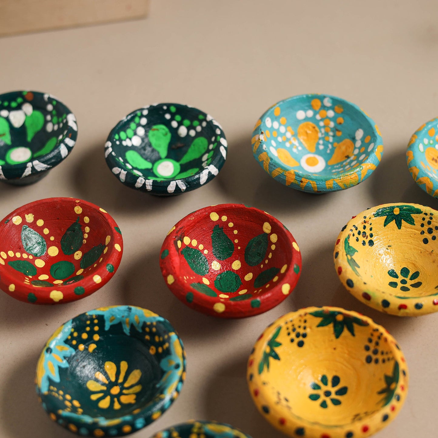 Decorative handpainted clay diya (set of 10) 03