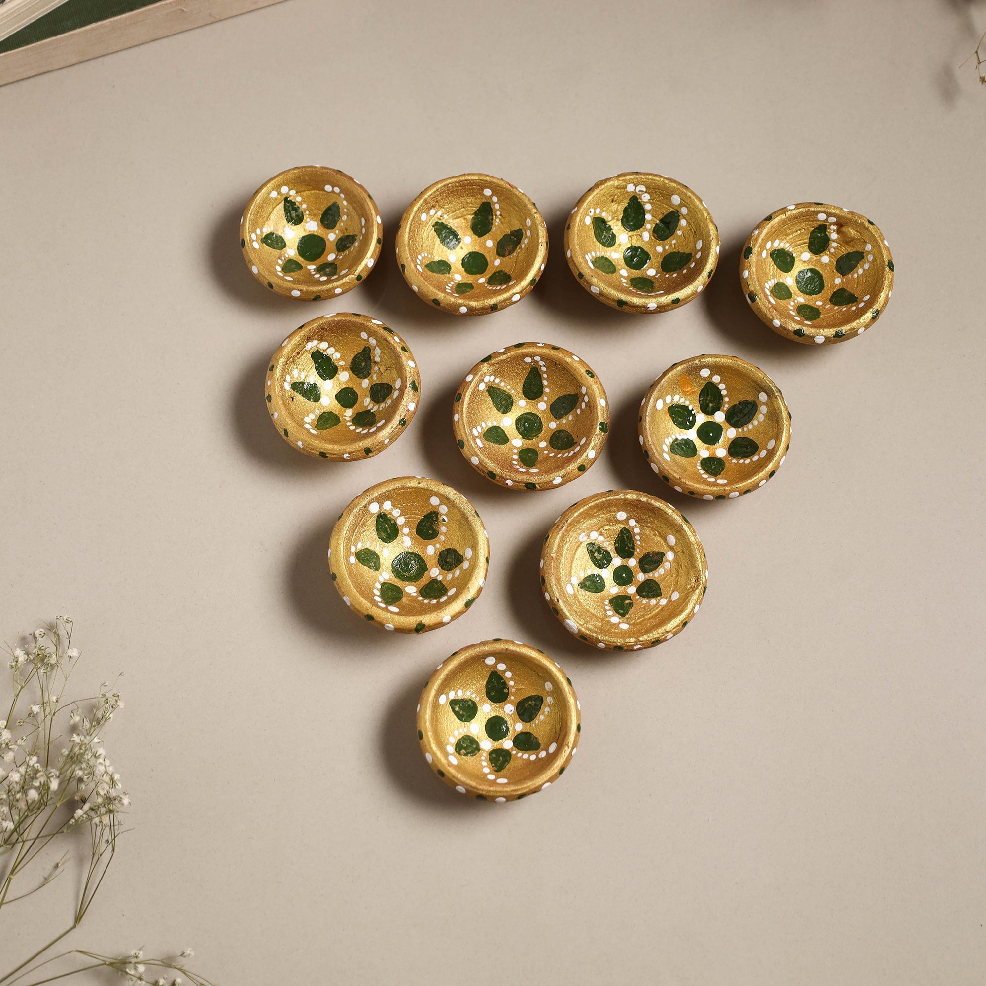 Decorative handpainted clay diya (set of 10) 05