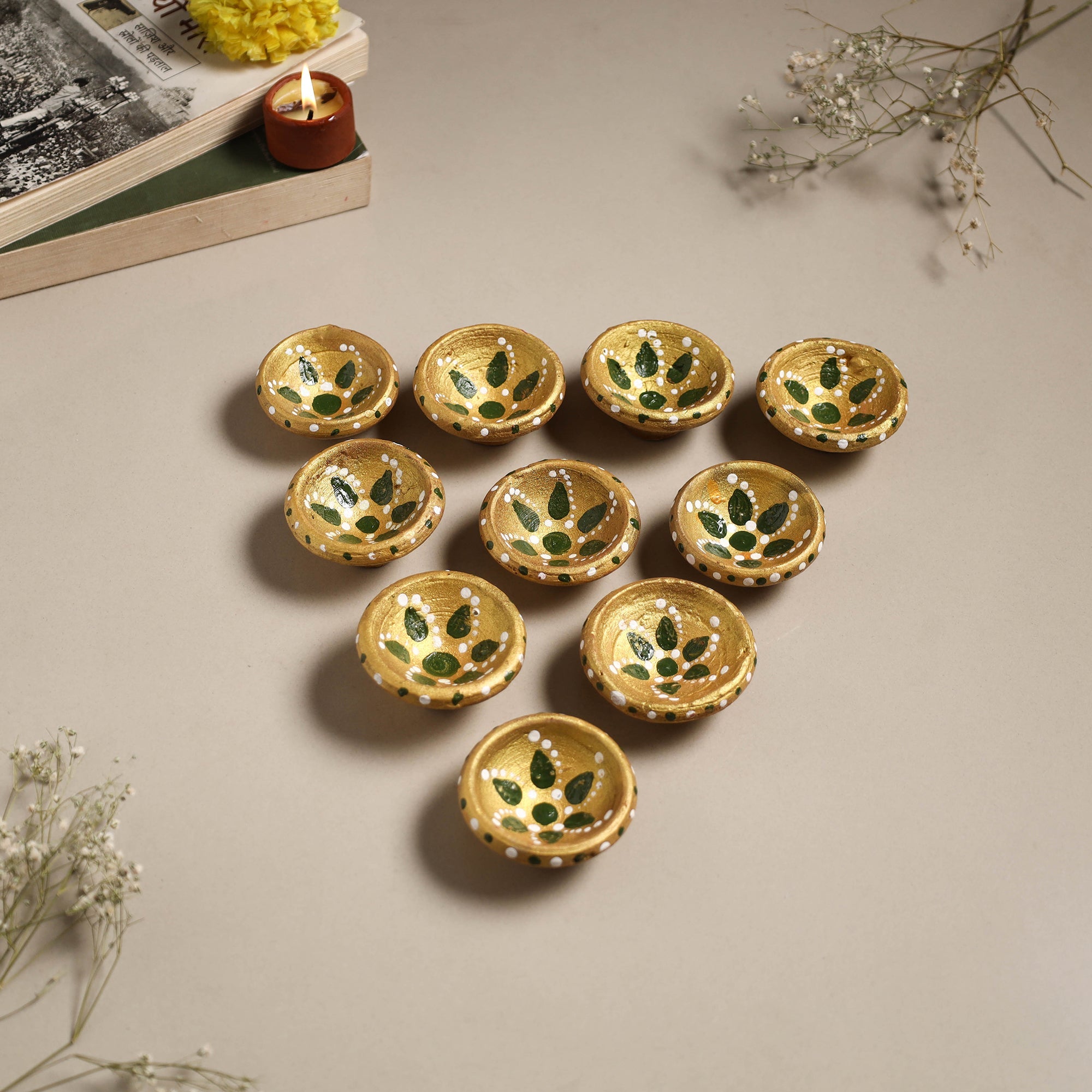 Decorative handpainted clay diya (set of 10) 05