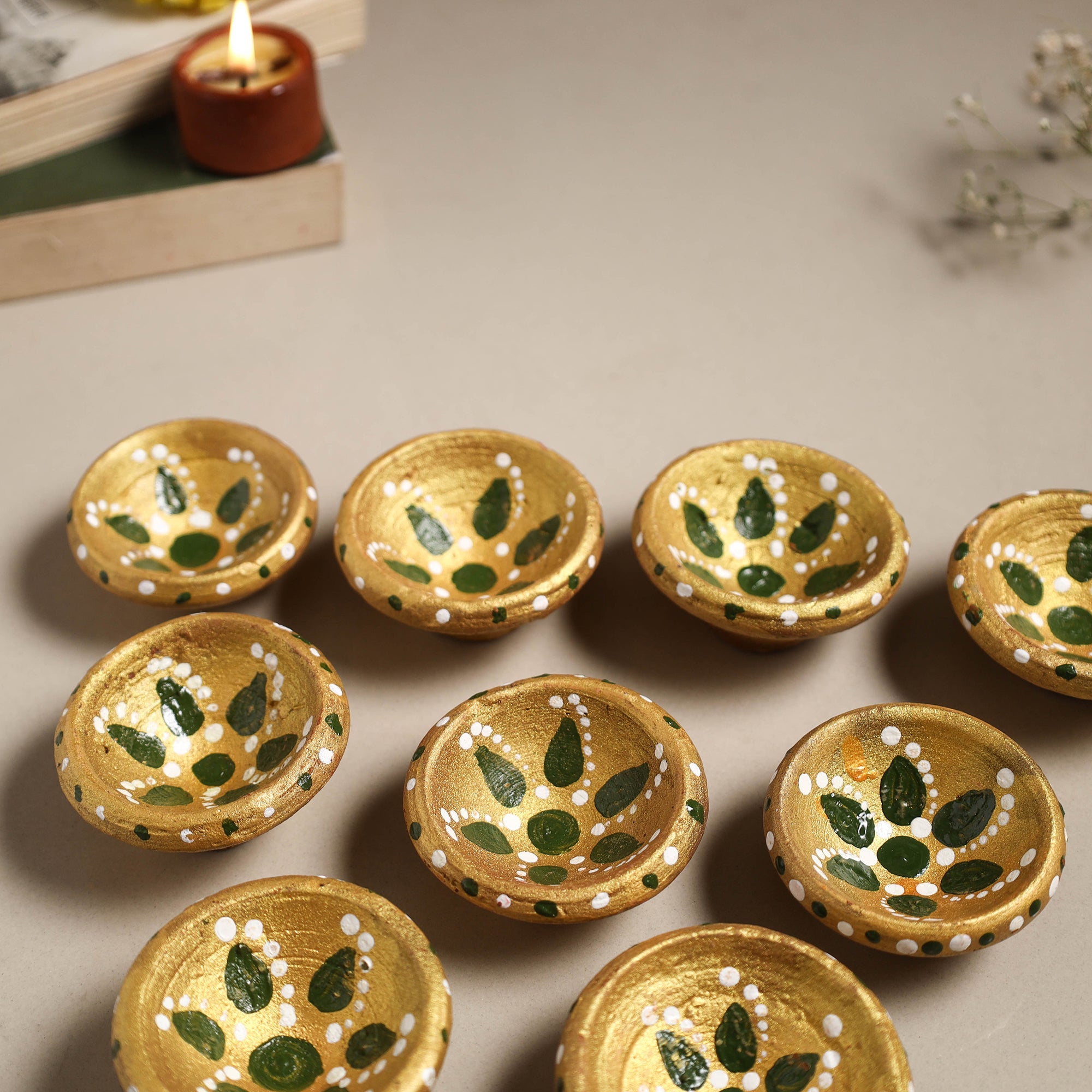 Decorative handpainted clay diya (set of 10) 05