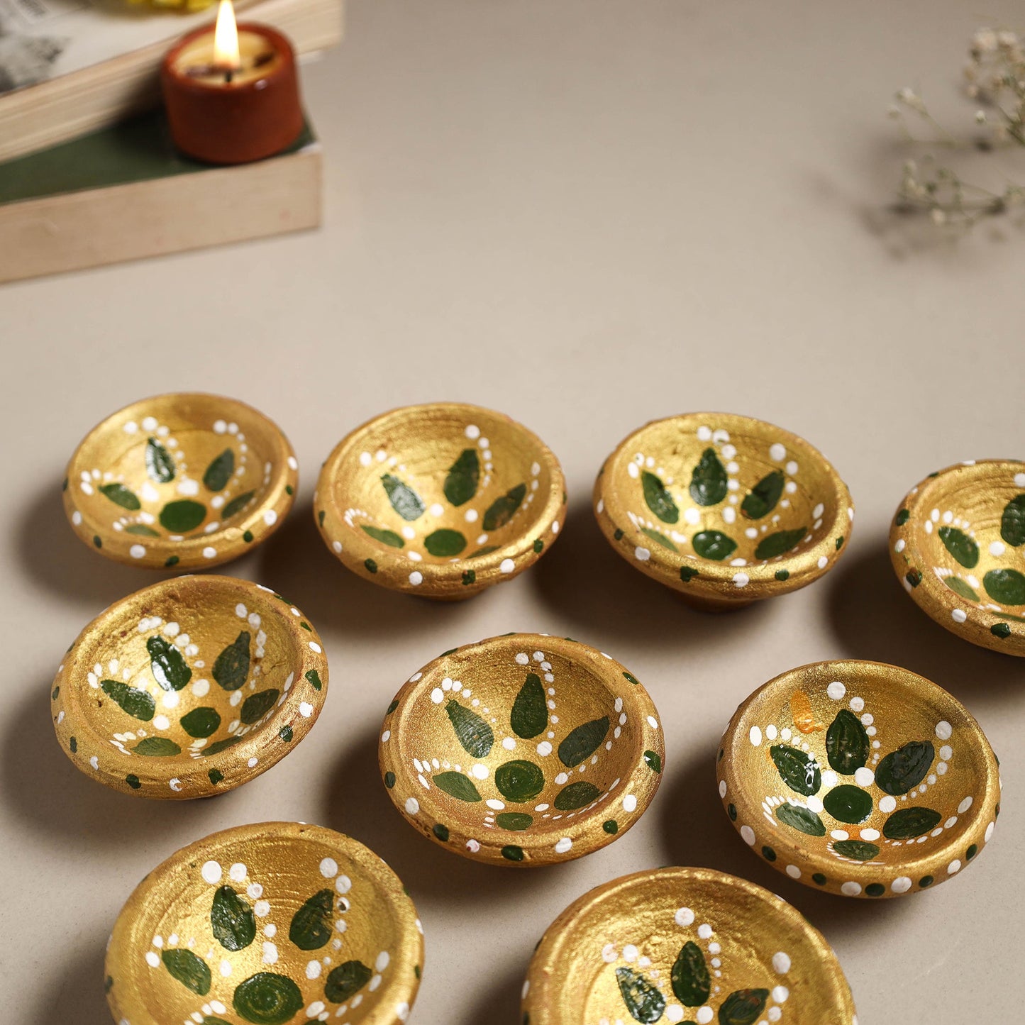 Decorative handpainted clay diya (set of 10) 05