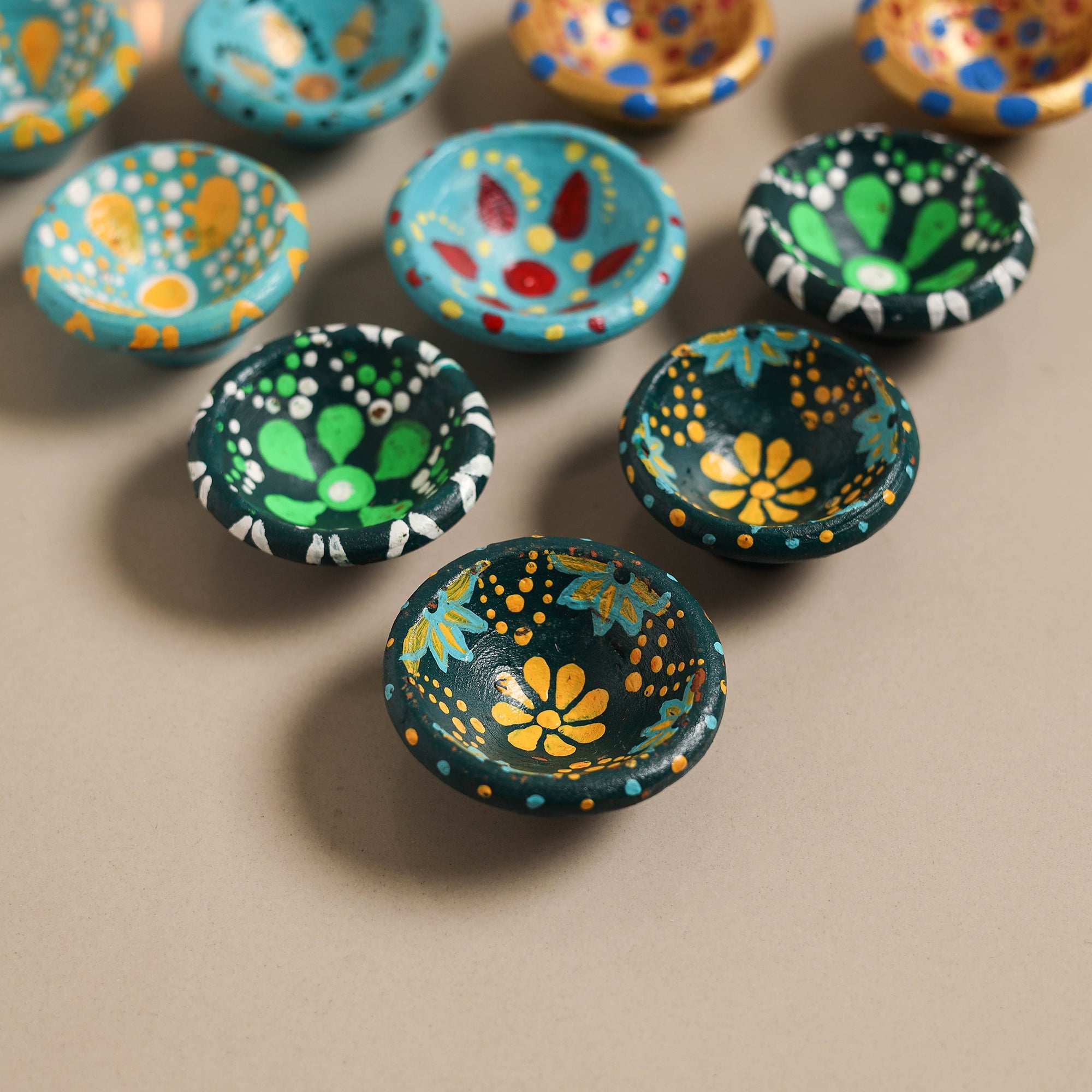 Decorative handpainted clay diya (set of 10) 06