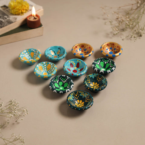 Decorative handpainted clay diya (set of 10) 06