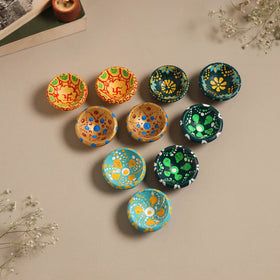 Decorative handpainted clay diya (set of 10) 07