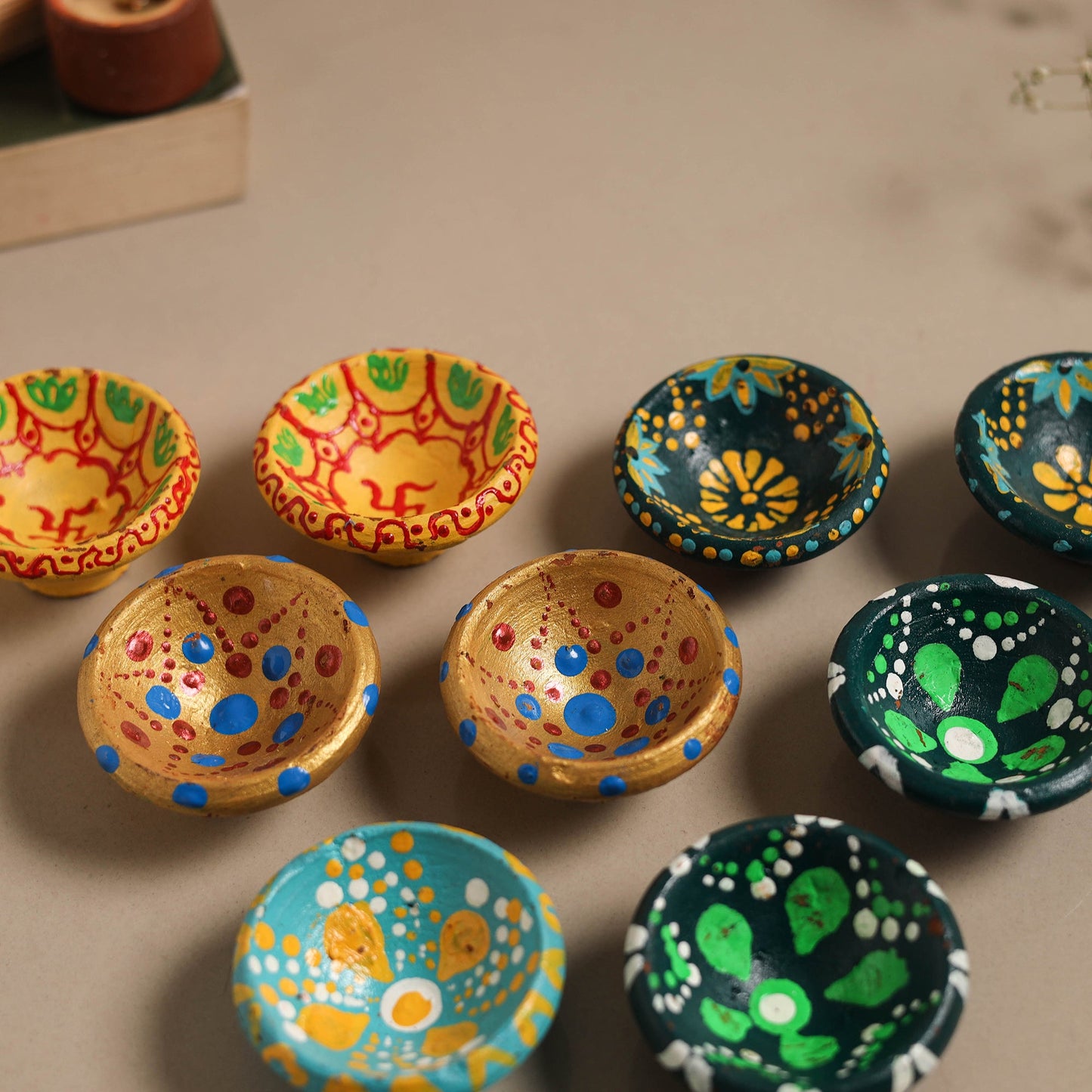 Decorative handpainted clay diya (set of 10) 07
