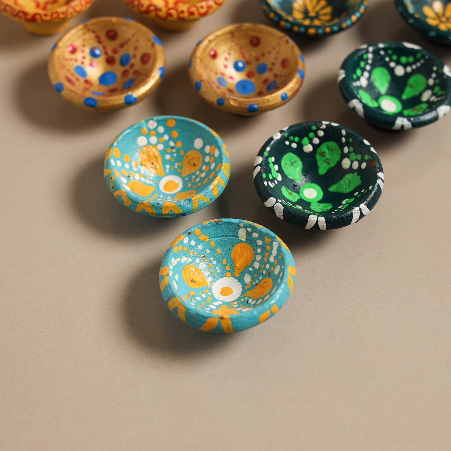 Decorative handpainted clay diya (set of 10) 07