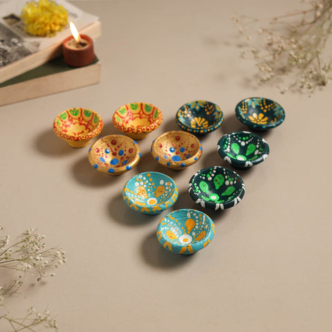 Decorative handpainted clay diya (set of 10) 07