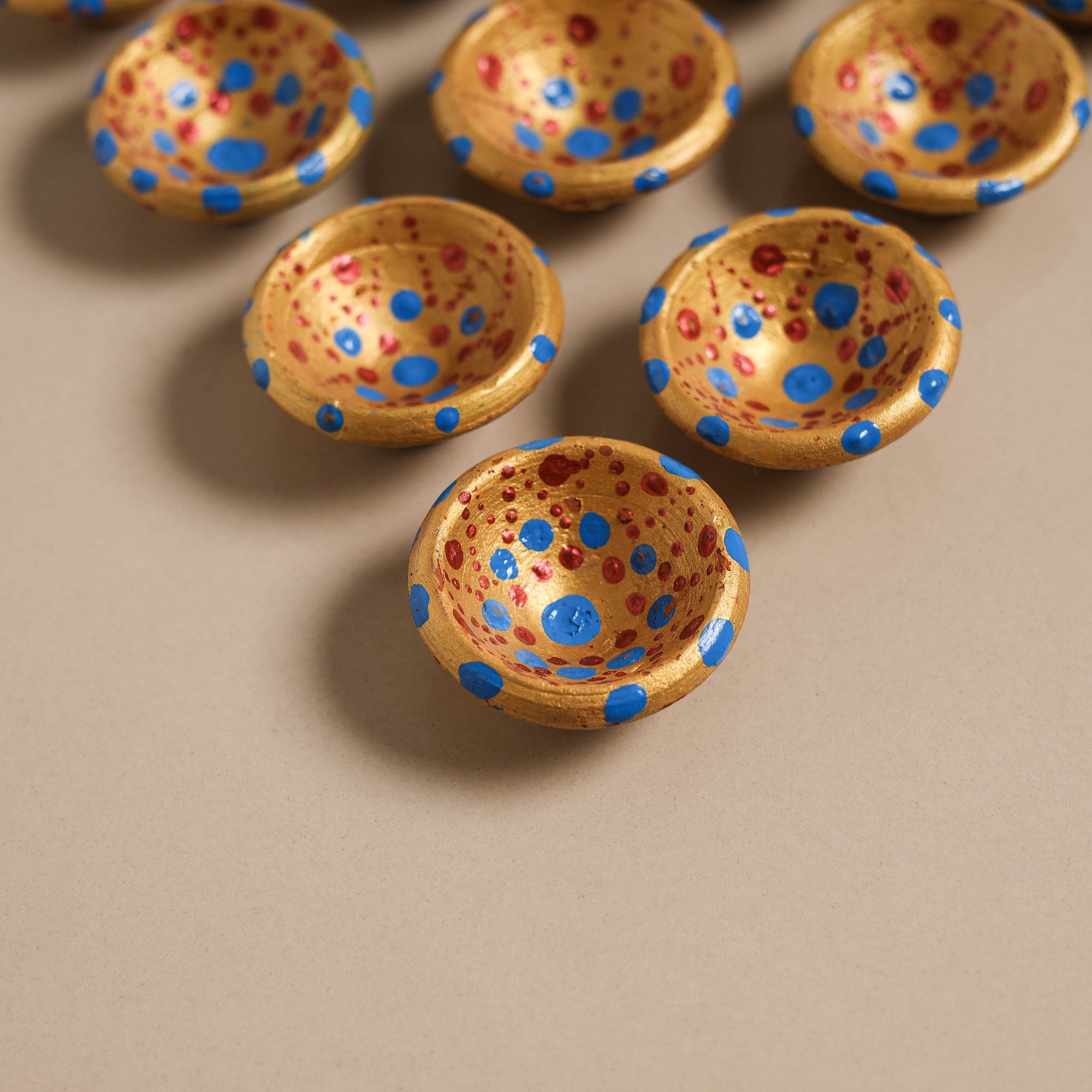 Decorative handpainted clay diya (set of 10) 08