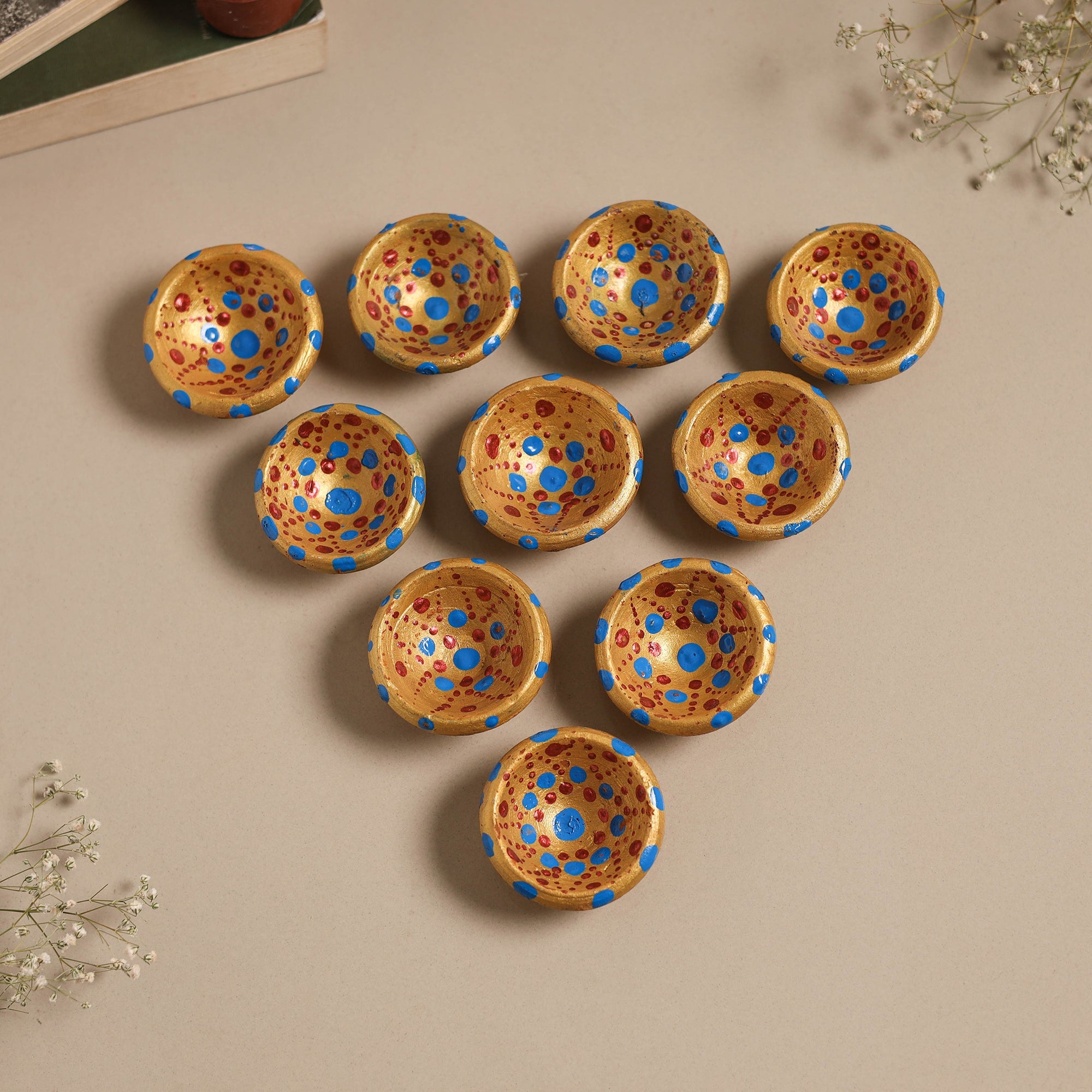 Decorative handpainted clay diya (set of 10) 08