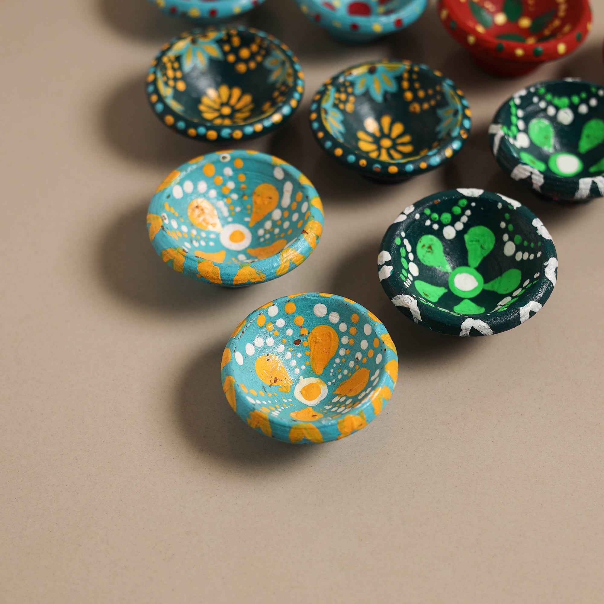 Decorative handpainted clay diya (set of 10) 09