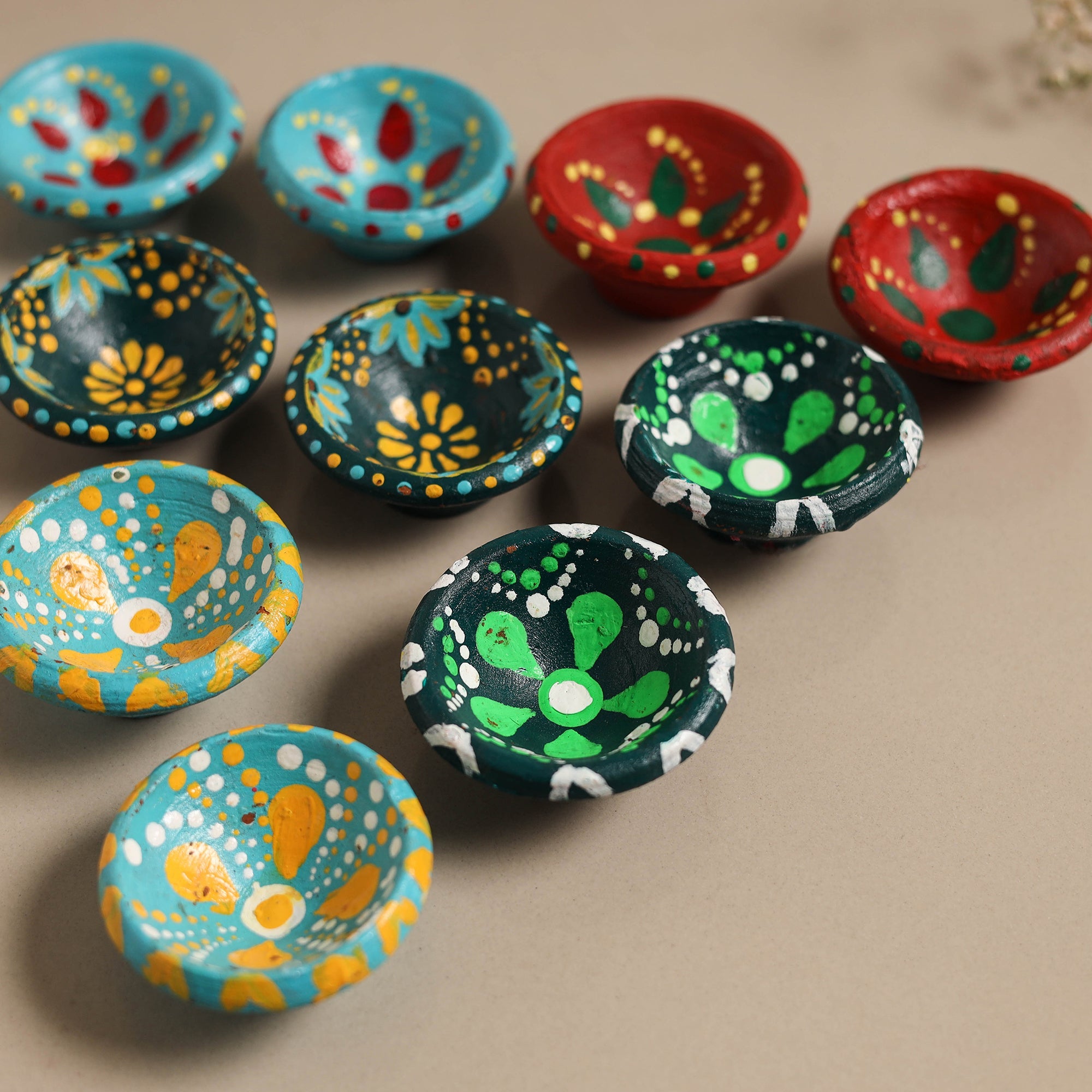 Decorative handpainted clay diya (set of 10) 09