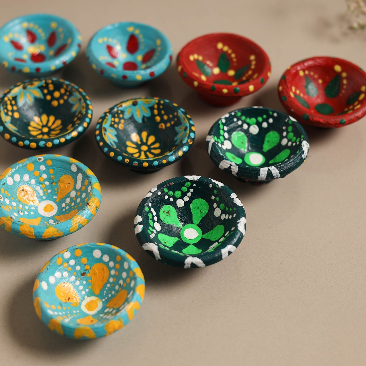 Decorative handpainted clay diya (set of 10) 09