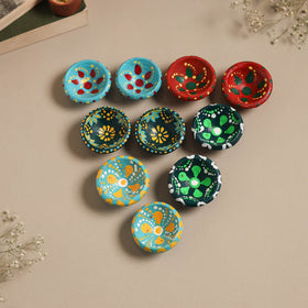 Decorative handpainted clay diya (set of 10) 09