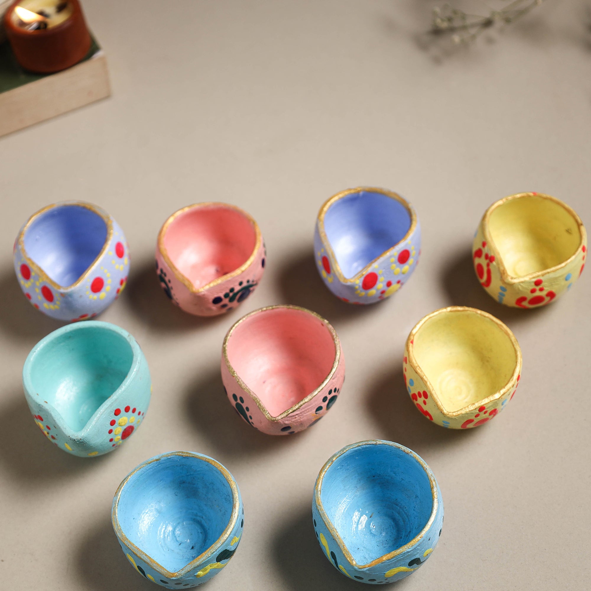 Decorative handpainted clay diya (set of 10) 26