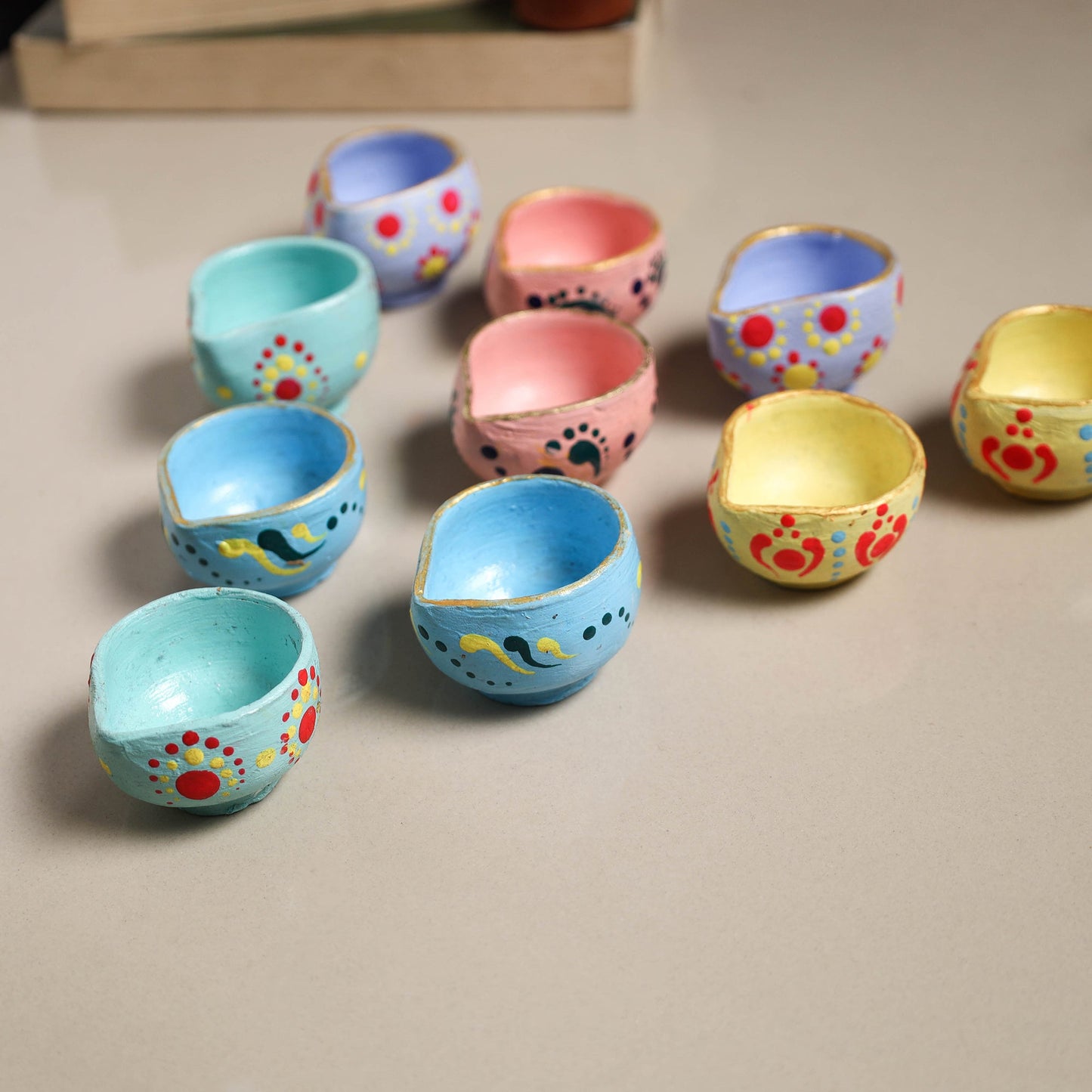 Decorative handpainted clay diya (set of 10) 26