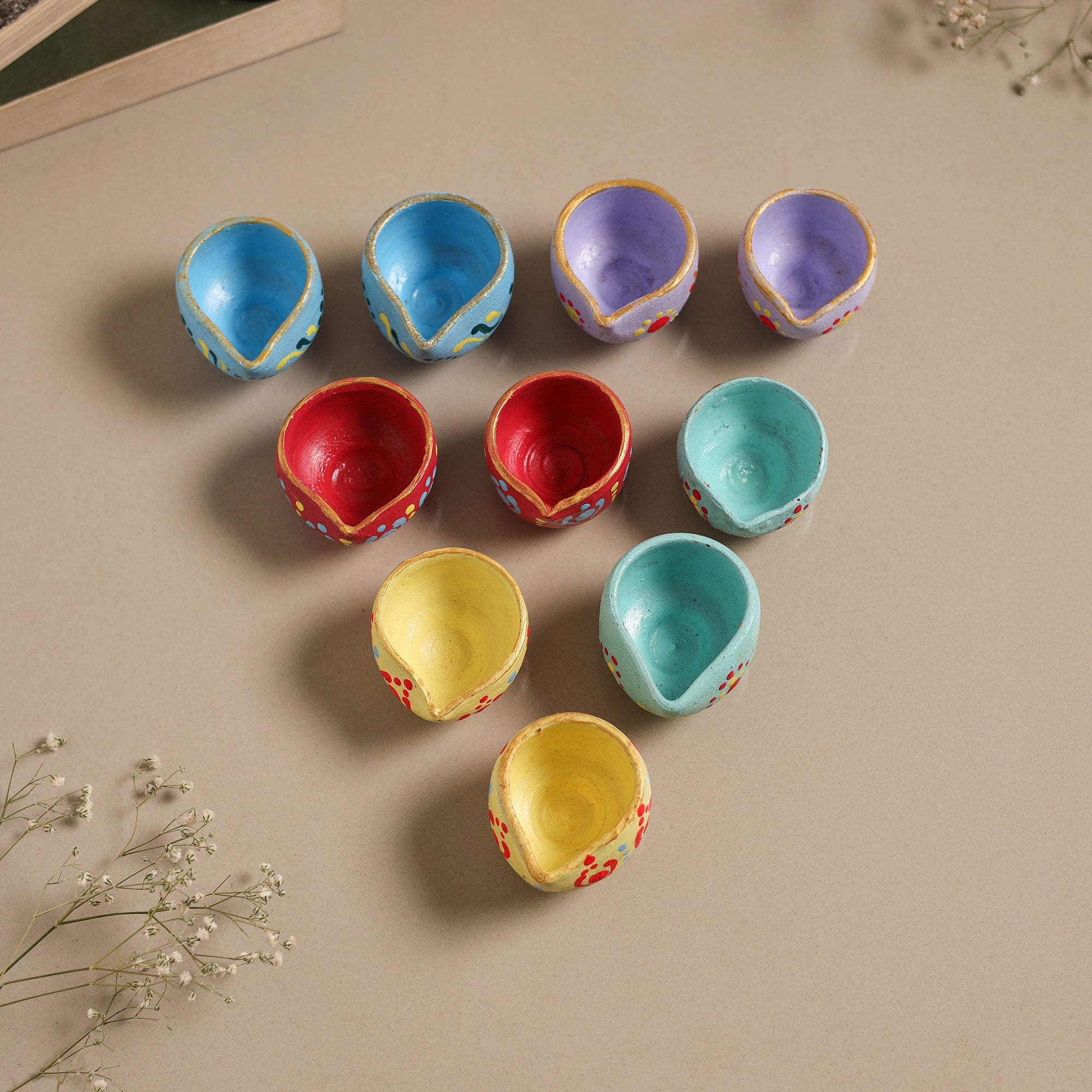 Decorative handpainted clay diya (set of 10) 27