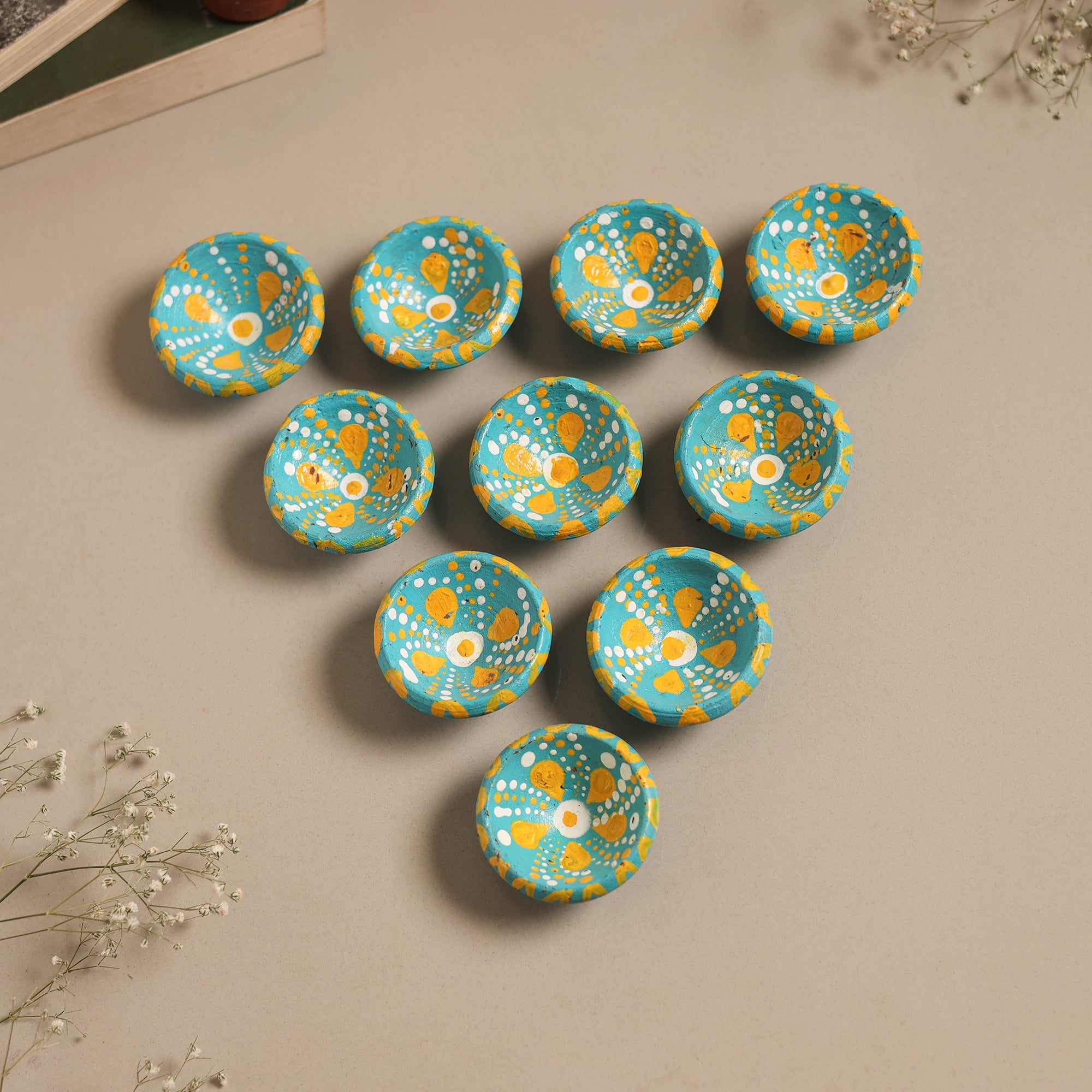 Decorative handpainted clay diya (set of 10) 28