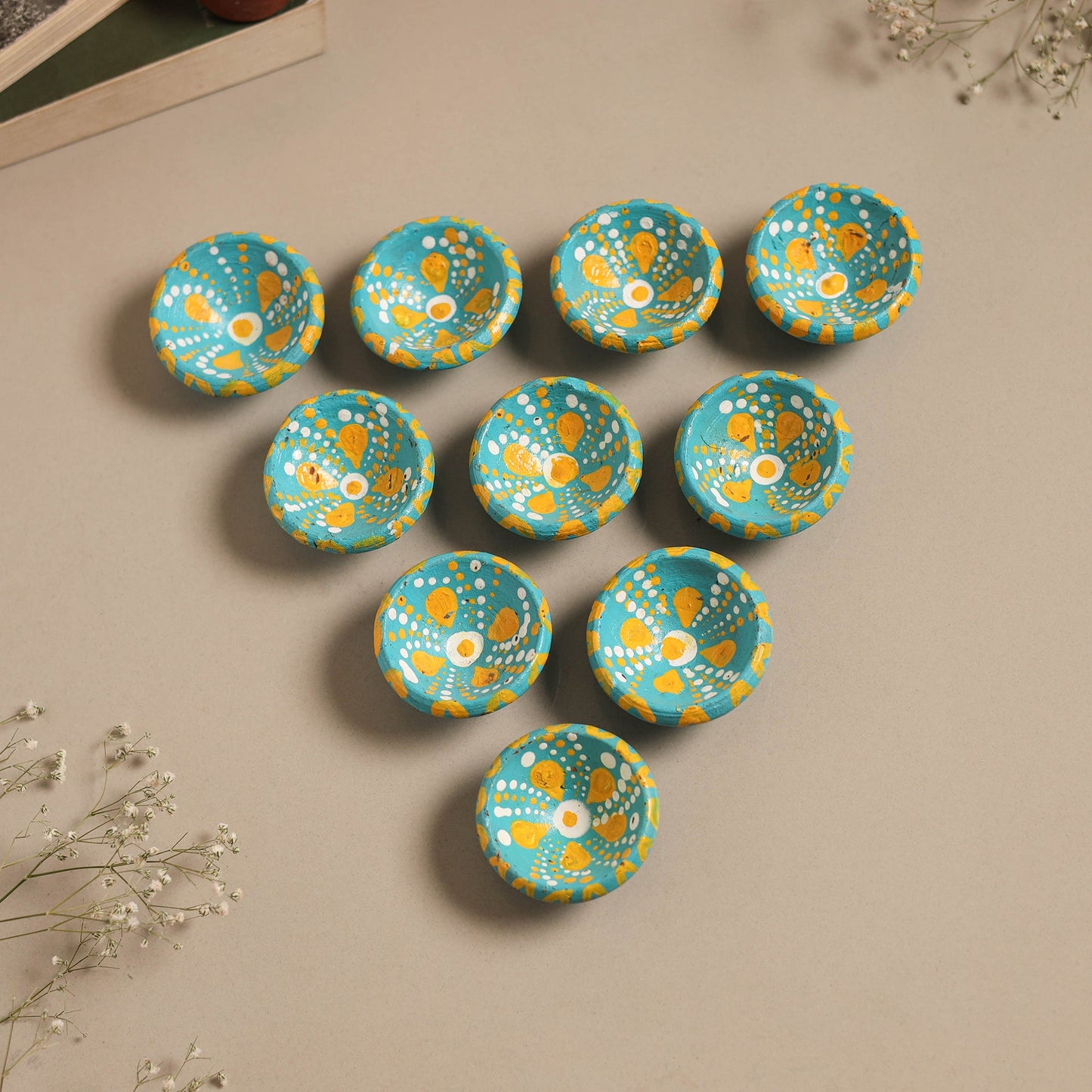 Decorative handpainted clay diya (set of 10) 28