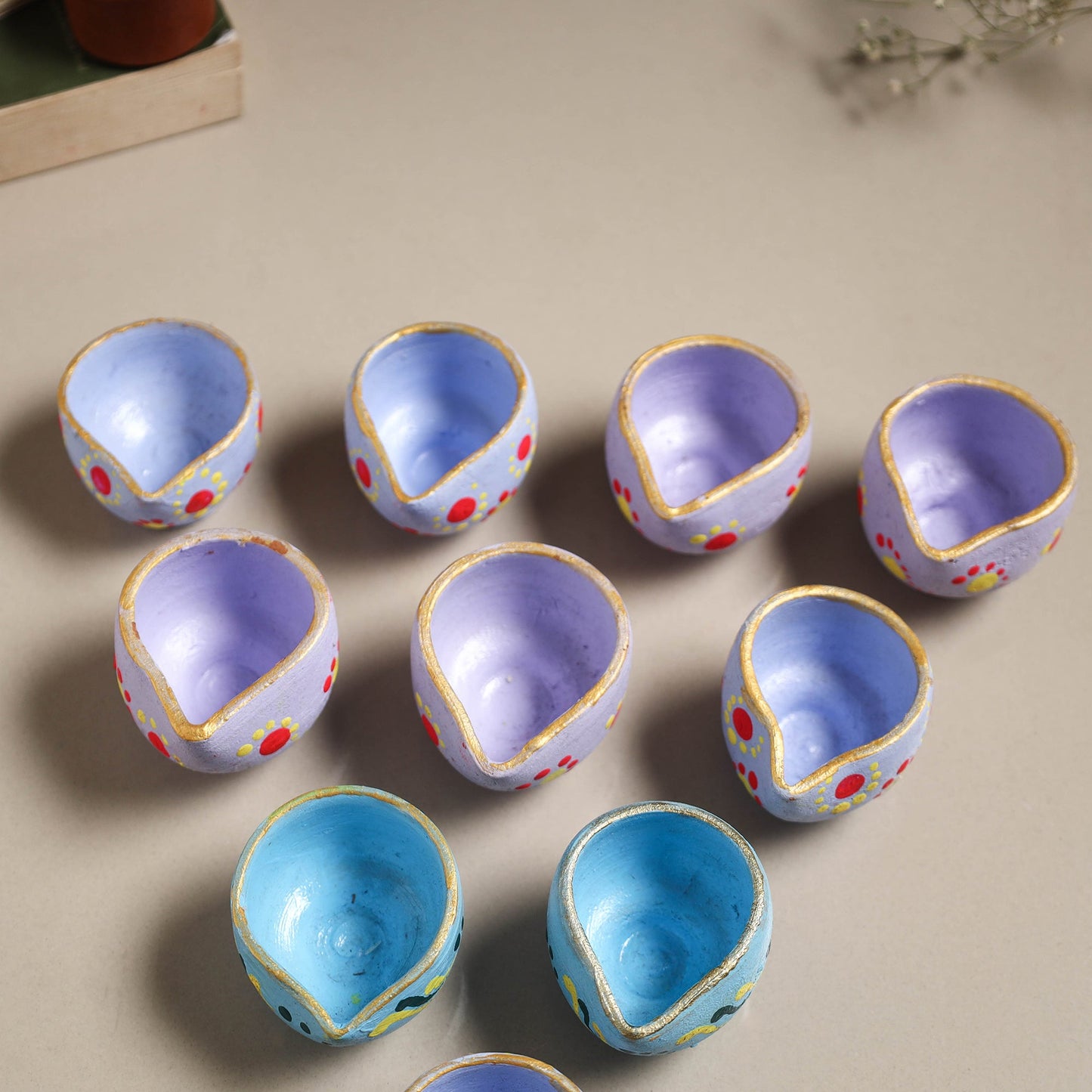 Decorative handpainted clay diya (set of 10) 30