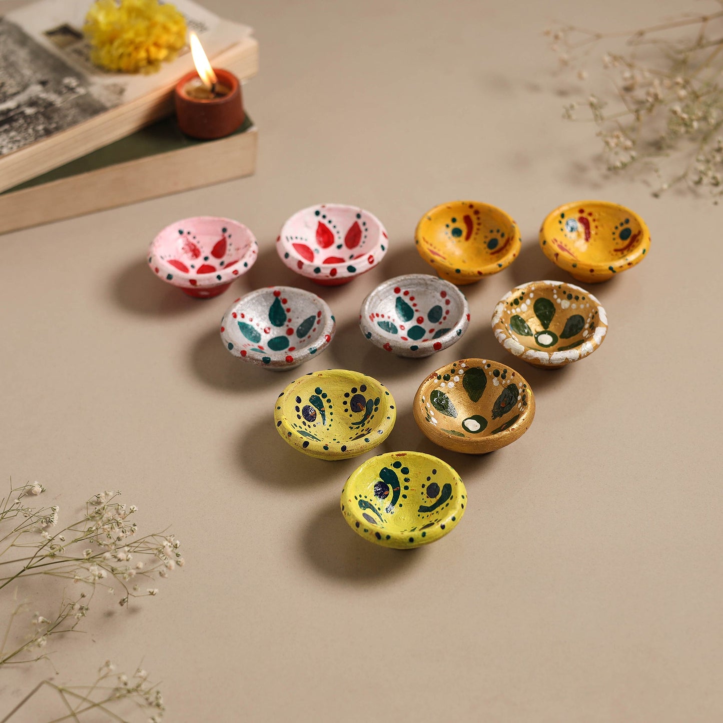 Decorative handpainted clay diya (set of 10) 32