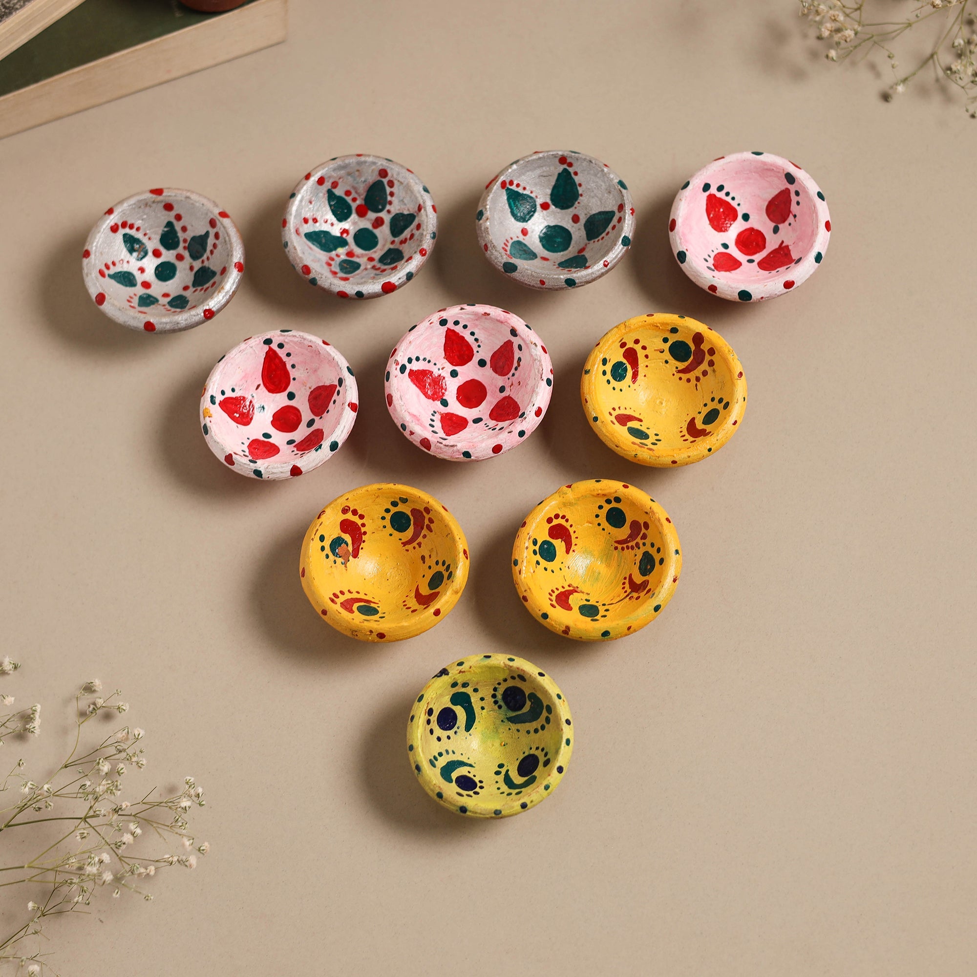 Decorative handpainted clay diya (set of 10) 33