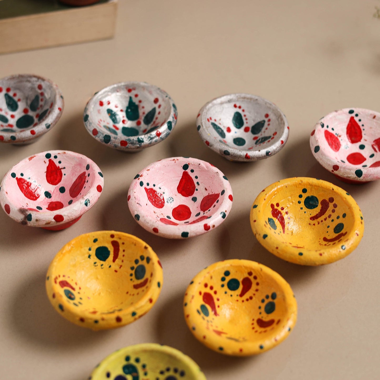 Decorative handpainted clay diya (set of 10) 34