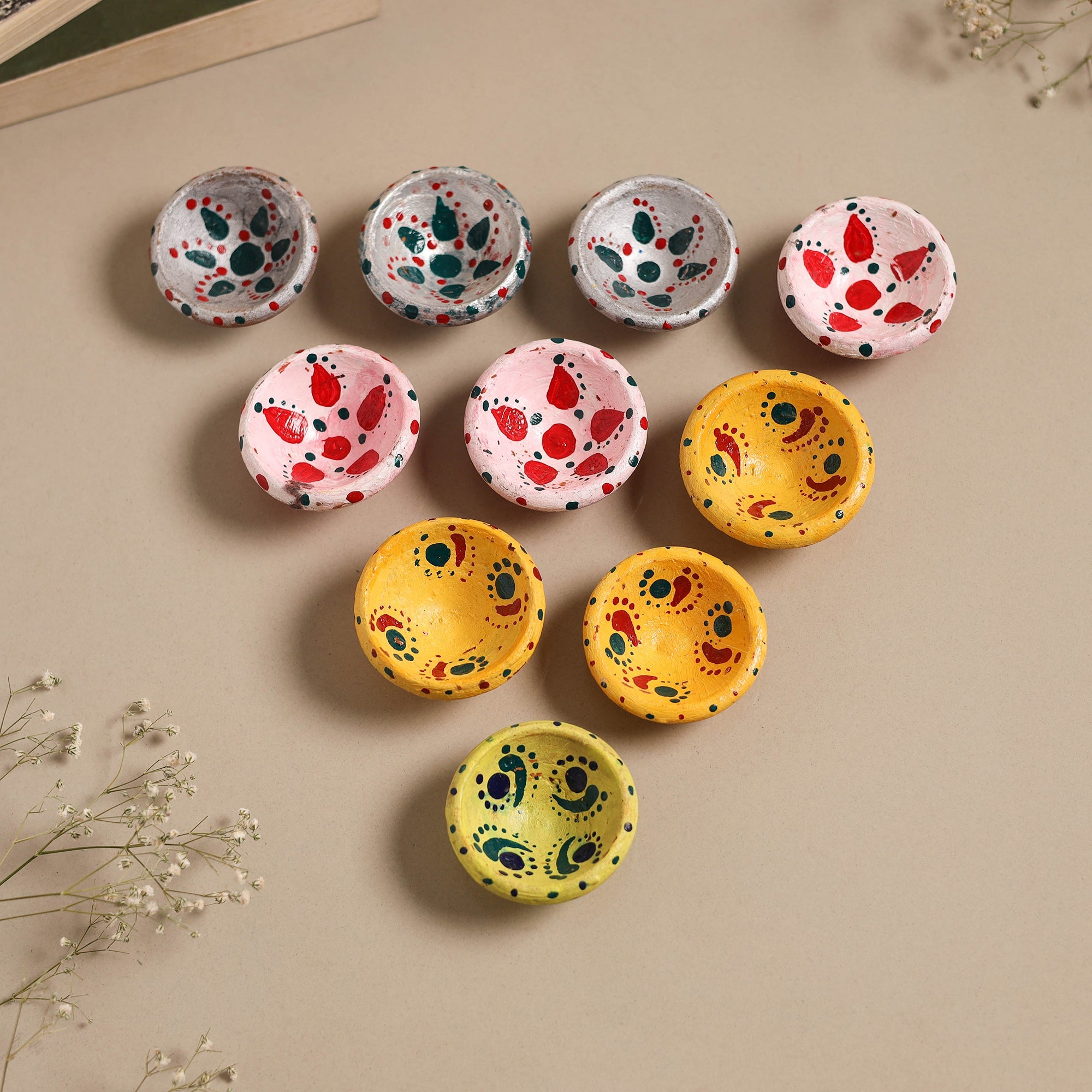 Decorative handpainted clay diya (set of 10) 34